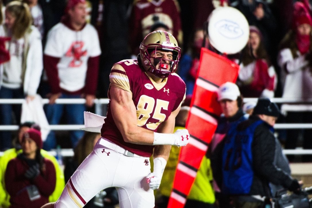 Korab Idrizi celebrating while playing football for Boston College